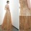 Charmant Gold Abendkleider 2020 A Linie Bandeau Perlenstickerei Pailletten Spitze Blumen Ärmellos Rückenfreies Sweep / Pinsel Zug Festliche Kleider