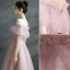 Chic / Beautiful Blushing Pink Prom Dresses 2021 A-Line / Princess Off-The-Shoulder Beading Rhinestone Short Sleeve Backless Floor-Length / Long Evening Party Formal Dresses