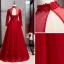 Affordable Chinese style Burgundy Evening Dresses  2020 A-Line / Princess High Neck Beading Lace Flower Long Sleeve Backless Floor-Length / Long Formal Dresses