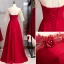 Elegant Burgundy Evening Dresses  2020 A-Line / Princess Scoop Neck Rhinestone Pearl Lace Flower 3/4 Sleeve Backless Floor-Length / Long Formal Dresses