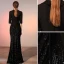 Classy Black Evening Dresses  2020 A-Line / Princess Bow Satin Sequins V-Neck 1/2 Sleeves Floor-Length / Long Formal Dresses