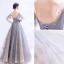 Élégant Gris Robe De Bal 2020 Princesse Encolure Dégagée Perlage Paillettes Manches Courtes Dos Nu Longue Robe De Ceremonie