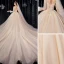 Luxury / Gorgeous Champagne Wedding Dresses 2020 Ball Gown Scoop Neck Beading Crystal Glitter Sequins Long Sleeve Backless Royal Train