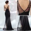 Sexy Noire Robe De Soirée 2018 Trompette / Sirène Paillettes Bretelles Spaghetti Dos Nu Sans Manches Longue Robe De Ceremonie