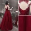 Elegant Burgundy Evening Dresses  2020 A-Line / Princess Beading Rhinestone Sequins Lace Flower High Neck Sleeveless Backless Floor-Length / Long Formal Dresses