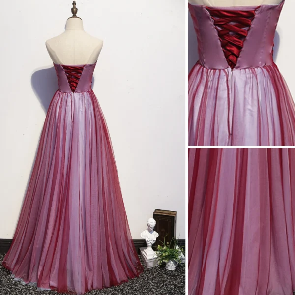 Chic Bordeaux Robe De Soirée 2020 Princesse Bustier Cristal Appliques En Dentelle Fleur Sans Manches Dos Nu Longue Robe De Ceremonie