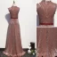 Sparkly Rose Gold Evening Dresses  2020 A-Line / Princess Scoop Neck Sash Sequins Sleeveless Floor-Length / Long Formal Dresses