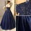 Classic Navy Blue Quinceañera Prom Dresses 2018 Ball Gown Lace Appliques Beading Sequins Scoop Neck Backless Sleeveless Floor-Length / Long Formal Dresses