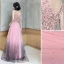 Fashion Candy Pink Evening Dresses  2020 A-Line / Princess Star Sequins V-Neck Sleeveless Backless Floor-Length / Long Formal Dresses