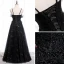 Charmant Noire Robe De Soirée 2020 Princesse Bretelles Spaghetti Paillettes Faux Diamant En Dentelle Fleur Sans Manches Dos Nu Longue Robe De Ceremonie