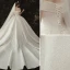 Luxus / Herrlich Champagner Glanz Brautkleider / Hochzeitskleider 2020 A Linie Off Shoulder Perlenstickerei Pailletten Kurze Ärmel Rückenfreies Königliche Schleppe