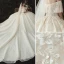 Luxury / Gorgeous Champagne Wedding Dresses 2020 Ball Gown Off-The-Shoulder Beading Sequins Lace Flower Appliques Short Sleeve Backless Royal Train
