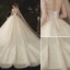 Luxury / Gorgeous Champagne Wedding Dresses 2020 Ball Gown Scoop Neck Beading Sequins Lace Flower Appliques 3/4 Sleeve Backless Cathedral Train