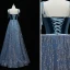 Scintillantes Bleu D'encre Robe De Soirée 2020 Princesse Bretelles Spaghetti Paillettes Sans Manches Dos Nu Longue Robe De Ceremonie