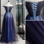 Chic / Belle Bleu Marine Dégradé De Couleur Robe De Soirée 2020 Princesse De l'épaule Manches Courtes Dos Nu Longue Robe De Ceremonie