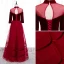 Elegant Red Evening Dresses  2020 A-Line / Princess High Neck Suede 3/4 Sleeve Backless Floor-Length / Long Formal Dresses