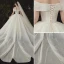 High End Ivory / Creme Glanz Brautkleider / Hochzeitskleider 2020 Ballkleid Off Shoulder Pailletten Kurze Ärmel Rückenfreies Kathedrale Schleppe