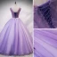 Flower Fairy Fairytale Lavender Quinceañera Prom Dresses 2020 Ball Gown Scoop Neck Appliques Pearl Rhinestone Bow Lace Flower Sleeveless Backless Floor-Length / Long Formal Dresses