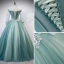 Flower Fairy Jade Green Fairytale Prom Dresses 2020 Ball Gown Off-The-Shoulder Pearl Rhinestone Lace Flower Appliques 3/4 Sleeve Backless Floor-Length / Long Formal Dresses