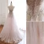 Luxury / Gorgeous Pearl Pink Handmade  Beading Evening Dresses  2020 A-Line / Princess Spaghetti Straps Rhinestone Sleeveless Backless Sweep Train Formal Dresses