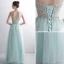 Classy Mint Green Evening Dresses  2020 A-Line / Princess Strapless Beading Lace Flower Sleeveless Backless Floor-Length / Long Formal Dresses