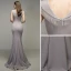 Élégant Argenté Gris Robe De Soirée 2020 Trompette / Sirène V-Cou Perlage Gland Sans Manches Dos Nu Train De Balayage Robe De Ceremonie
