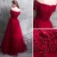 Sexy Burgundy Evening Dresses  2018 A-Line / Princess Lace Appliques Beading Crystal Off-The-Shoulder Backless Sleeveless Floor-Length / Long Formal Dresses