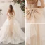 Charmant Champagne Robe De Mariée 2020 Princesse Bretelles Spaghetti Perlage Paillettes En Dentelle Fleur Sans Manches Dos Nu Noeud Volants en Cascade Tribunal Train