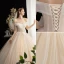 Fashion Champagne Glitter Wedding Dresses 2020 Ball Gown Off-The-Shoulder Bow Short Sleeve Backless Floor-Length / Long