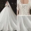 Elegant Ivory Wedding Dresses 2020 Ball Gown Deep V-Neck Pearl Lace Flower Appliques Short Sleeve Backless Cathedral Train