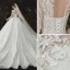 Vintage / Retro Chinese style Modest  Ivory Bridal Wedding Dresses 2020 Ball Gown High Neck Pearl Lace Flower Long Sleeve Backless Cathedral Train