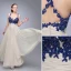 Sexy Königliches Blau Abendkleider 2020 A Linie Spaghettiträger Strass Spitze Blumen Ärmellos Rückenfreies Lange Festliche Kleider
