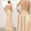 High-end Champagne Rhinestone Evening Dresses  2020 Trumpet / Mermaid Scoop Neck Long Sleeve Floor-Length / Long Formal Dresses