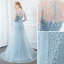Fabuleux Bleu Ciel Robe De Soirée 2020 Trompette / Sirène Encolure Dégagée Perle Faux Diamant En Dentelle Fleur Appliques Manches Longues Longue Robe De Ceremonie
