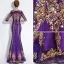 Scintillantes Grape Robe De Soirée 2018 Trompette / Sirène Glitter Paillettes Brodé Encolure Dégagée 1/2 Manches Longue Robe De Ceremonie