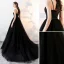 Elegante Schwarz Ballkleider 2018 A Linie Spaghettiträger Rückenfreies Ärmellos Sweep / Pinsel Zug Festliche Kleider