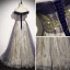 Fashion Purple Gold Glitter Evening Dresses  2020 A-Line / Princess Off-The-Shoulder Beading Rhinestone Pearl Sequins Sleeveless Backless Floor-Length / Long Formal Dresses