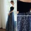 Charmant Marineblau Star Abendkleider 2020 A Linie Wildleder Off Shoulder Schleife Kurze Ärmel Rückenfreies Lange Festliche Kleider