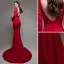 Chic Couleur Unie Rouge Robe De Soirée 2020 Trompette / Sirène Encolure Carrée Manches Longues Dos Nu Train De Balayage Robe De Ceremonie