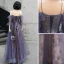 Fashion Purple Evening Dresses  2020 A-Line / Princess Spaghetti Straps Beading Sequins Lace Flower Short Sleeve Backless Floor-Length / Long Formal Dresses