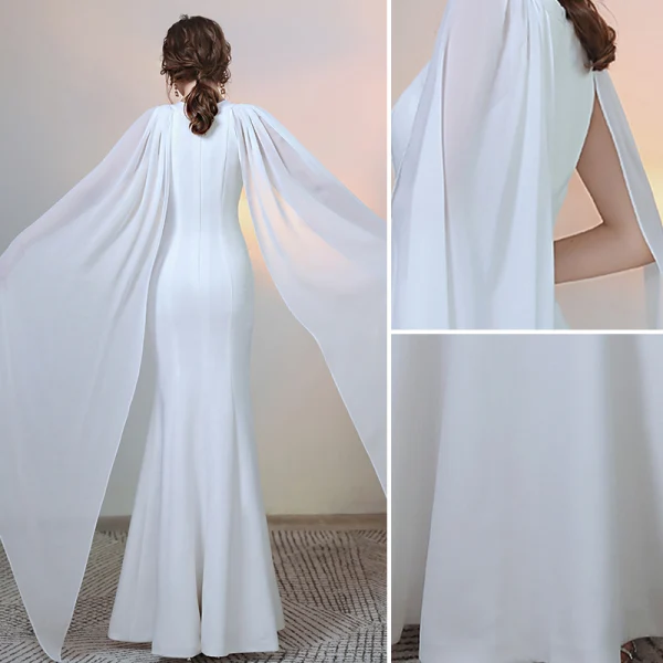 Simple Couleur Unie Ivoire Robe De Soirée 2020 Trompette / Sirène Encolure Dégagée Manches Longues Longue Robe De Ceremonie