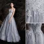 Charmant Gris Robe De Bal 2020 Princesse Bustier Gland En Dentelle Fleur Paillettes Sans Manches Dos Nu Longue Robe De Ceremonie