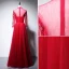 Chinese style Red Evening Dresses  2020 A-Line / Princess High Neck Beading Rhinestone Sequins Long Sleeve Floor-Length / Long Formal Dresses