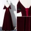 Modest / Simple Burgundy Evening Dresses  2020 A-Line / Princess Spaghetti Straps Suede Bow Short Sleeve Backless Floor-Length / Long Formal Dresses