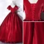 Classy Burgundy Prom Dresses 2021 Ball Gown V-Neck Crystal Rhinestone Short Sleeve Backless Floor-Length / Long Prom Formal Dresses