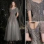 Scintillantes Gris Paillettes Robe De Bal 2021 Princesse Encolure Carrée Manches Courtes Dos Nu Longue Promo Robe De Ceremonie
