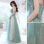 Elegant Mint Green Glitter Prom Dresses 2021 A-Line / Princess Strapless Beading Lace Sleeveless Backless Floor-Length / Long Prom Formal Dresses