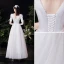 Schlicht Elegante Ivory / Creme Satin Brautkleider / Hochzeitskleider 2021 A Linie Perle Eckiger Ausschnitt 1/2 Ärmel Rückenfreies Schleife Lange Hochzeit