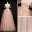 Chic / Beautiful Blushing Pink Prom Dresses 2021 A-Line / Princess Off-The-Shoulder Sleeveless Backless Beading Floor-Length / Long Prom Formal Dresses