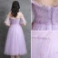 Modest / Simple Lavender Homecoming Graduation Dresses 2021 A-Line / Princess Off-The-Shoulder Pearl Short Sleeve Backless Tea-length Formal Dresses